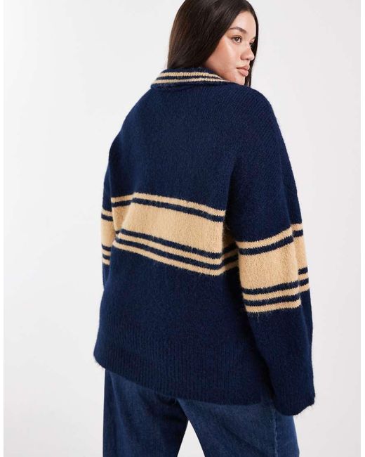 ONLY Blue Stripes Knitted Polo