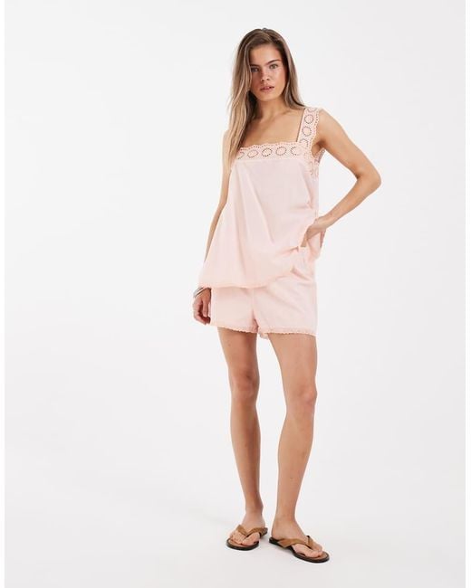 ASOS Pink Cotton Lace Trim Babydoll Top Co Ord
