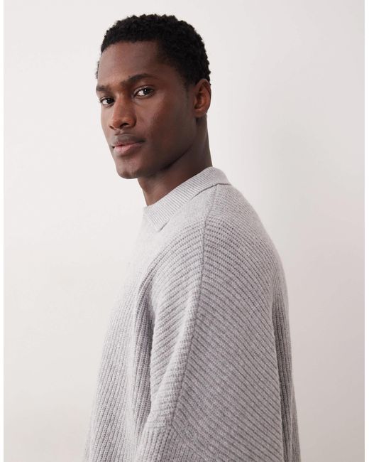 ASOS Gray Super Oversized Boxy Fit Knitted Fisherman Rib Notch Neck Jumper for men