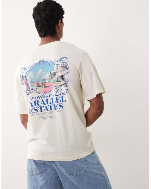 Jack & Jones Gray Oversized T-shirt With Paradise Print for men