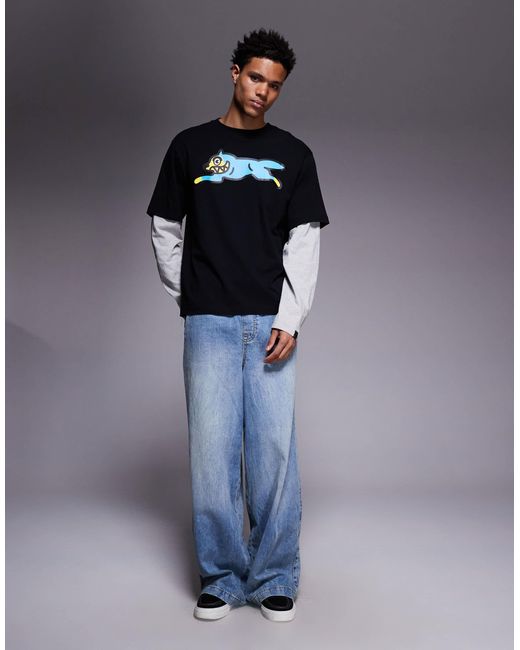 ICECREAM Black Running Dog Layered T-shirt for men