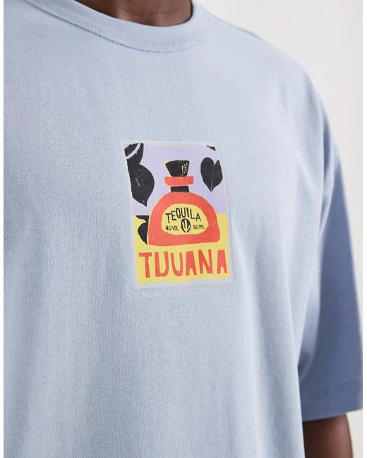 ASOS Blue Heavyweight Boxy Oversized T-Shirt With Tequila Graphic for men