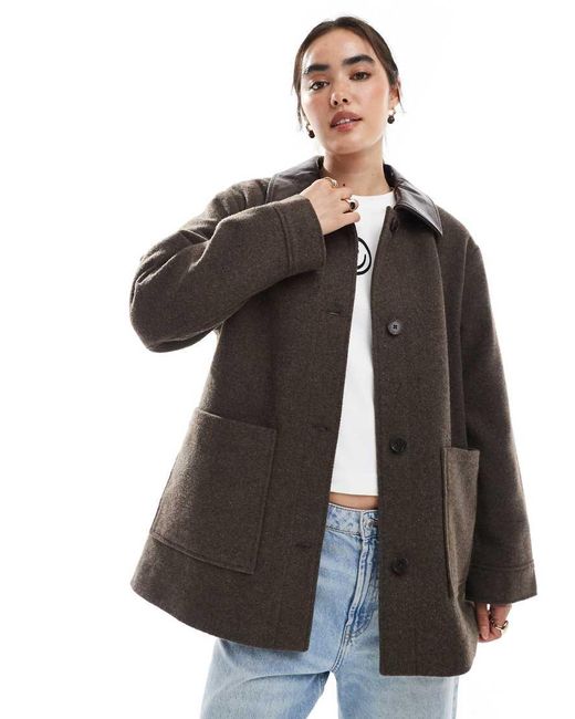 ASOS Net Jack Met Kraag Met Lederlook Kraag En Gewatteerde Voering in het Black