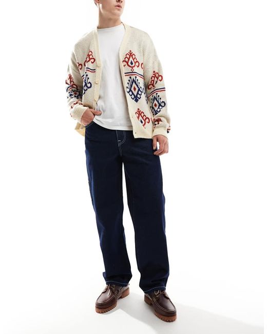 Vaqueros Azul Añil Holgados De Estilo Carpintero Con Pespuntes En Contraste De -Negro ASOS de hombre de color Blue