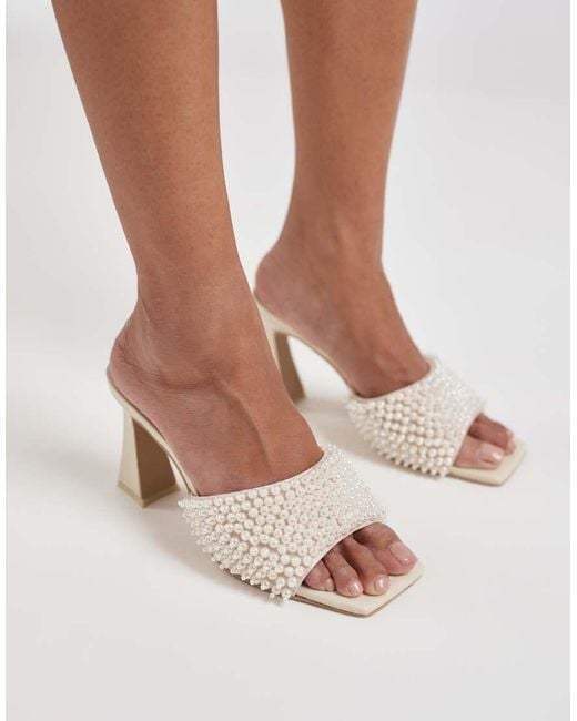 Dolce Vita Natural Nandy Pearl Bridal Mule Heeled Sandals
