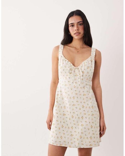 Abercrombie & Fitch Natural Ruched Milkmaid Mini Dress