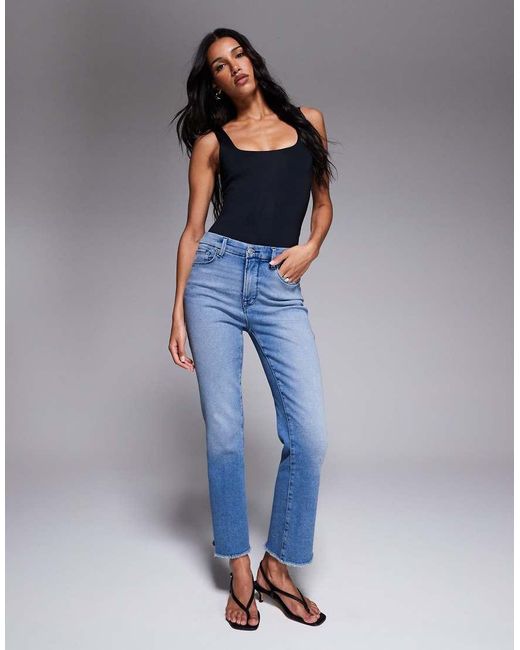 GOOD AMERICAN Blue Good Legs Straight Split Pockets Jeans