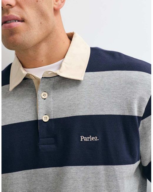 Parlez Blue Ruck Stripe Rugby Polo Shirt for men
