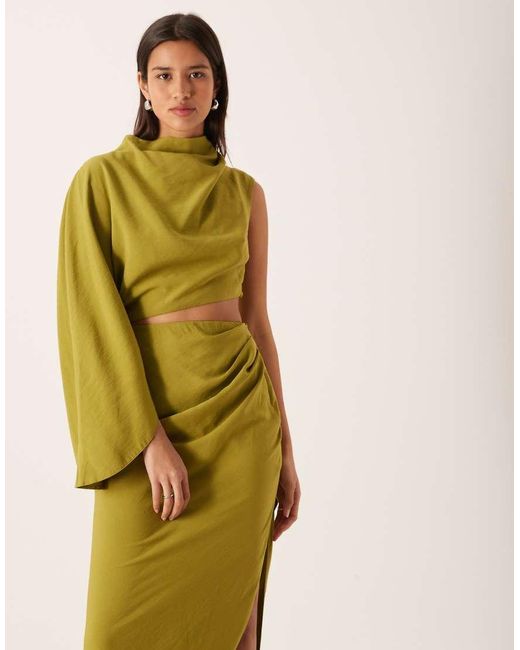 ASOS Green High Neck One Shoulder Maxi Dress With Batwing Sleeve And Cut Out