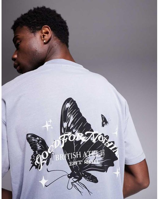 Good For Nothing Gray T-shirt With Butterfly Back Print for men