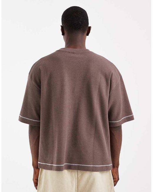 ASOS Brown Heavyweight Boxy Oversized T-Shirt With Contrast Stich for men