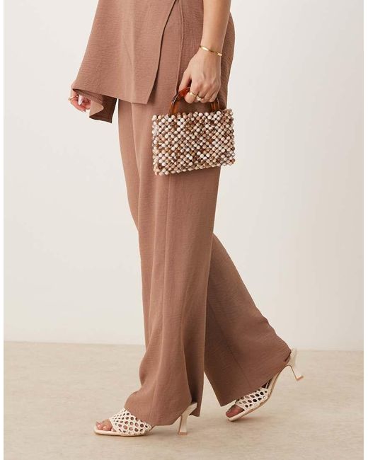 ASOS Brown Beaded Grab Bag With Resin Handle