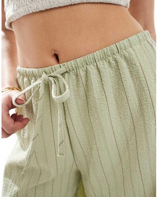 Stradivarius Broek Met Linnenlook En Wijde Pijpen in het Green