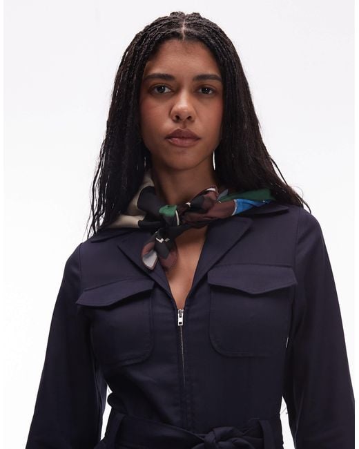 & Other Stories Blue Belted Jumpsuit With Patch Pockets
