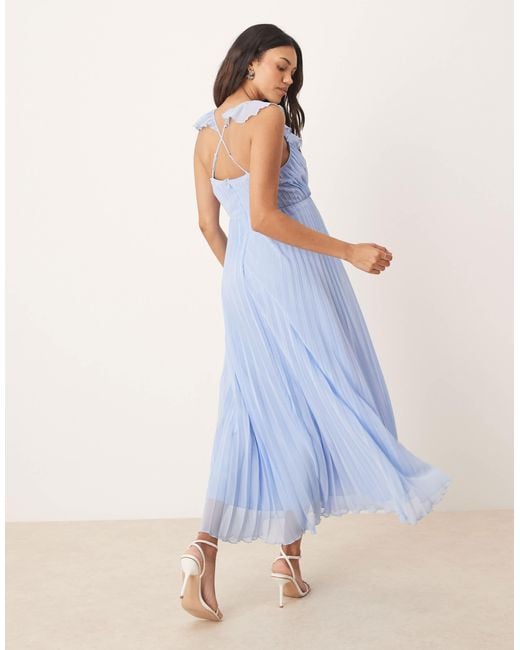 ASOS Asos Design Maternity Frill Wrap Detail Pleated Midi Dress in Blue |  Lyst