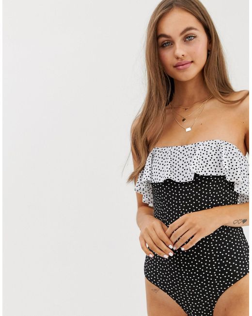 bardot frill swimsuit with straps
