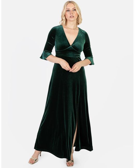 Maya Black Velvet V Neck Flute Sleeve Maxi Dress