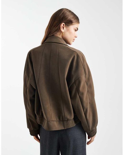 ASOS Brown Leather Look Biker Bomber Jacket