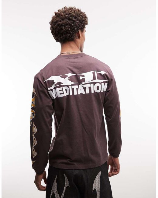 Xlarge Brown Meditation Long Sleeve T-shirt for men