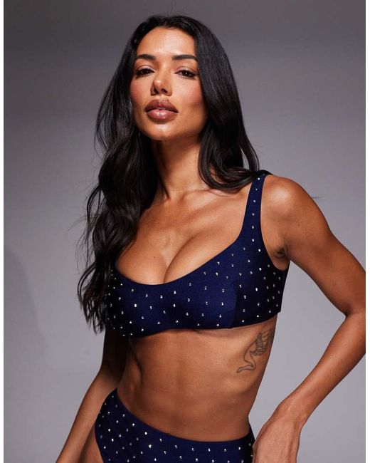 ASOS Blue Fuller Bust Harmony Hot Fix Crop Bikini Top With Hardware