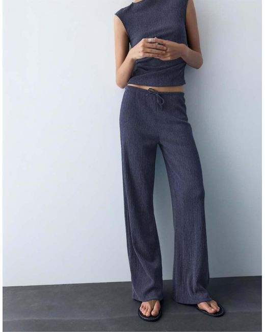 Pull&Bear Blue Wide-leg Crepe Trousers