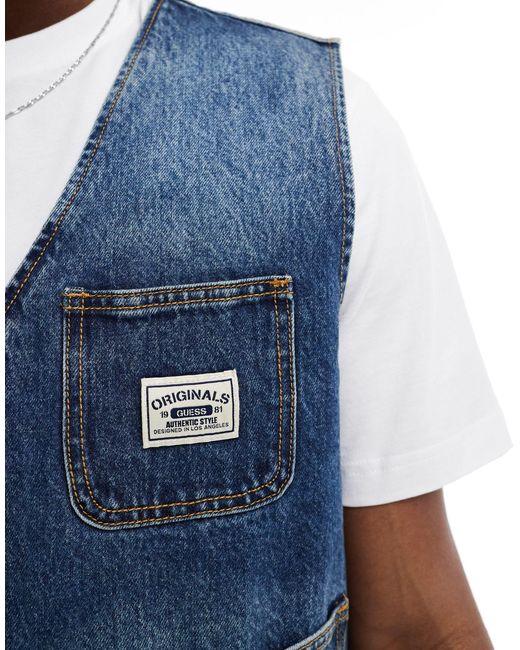 Guess - originals - gilet di jeans lavaggio medio di Guess in Blue da Uomo