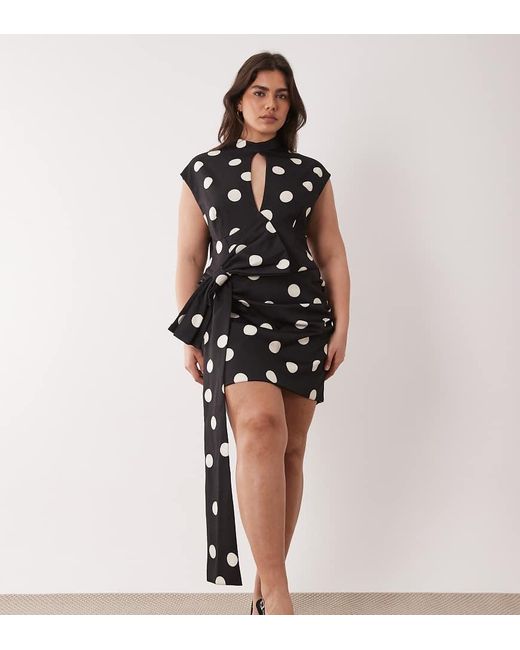 ASOS Black Curve Polka Dot Mini Dress With Oversized Bow And Drape Detail