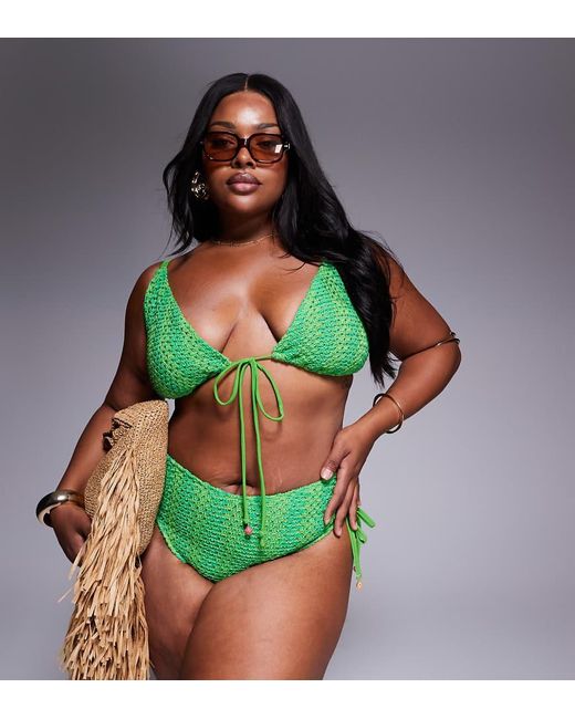 ASOS Green Asos Design Curve Rosie Charm Crochet High Apex Triangle Bikini Top