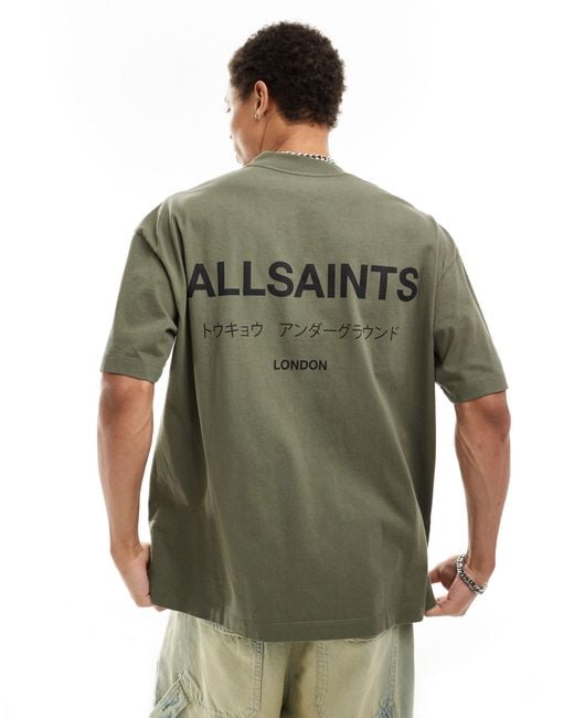 AllSaints Green Underground Oversized T-shirt for men