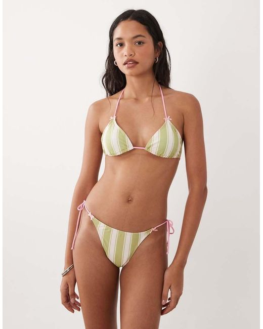 Brave Soul Green Triangle Bikini Top With Bow Detailing