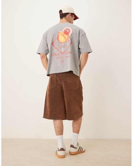 T-Shirt Oversize Squadrata Mélange Con Grafica Di Bevanda di ASOS in Gray da Uomo