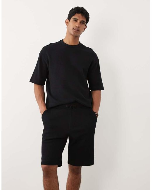 SELECTED Black Co-Ord Waffle Shorts for men