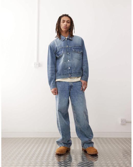 Weekday Blue Oversized Denim Jacket With Front Pleat Detail for men
