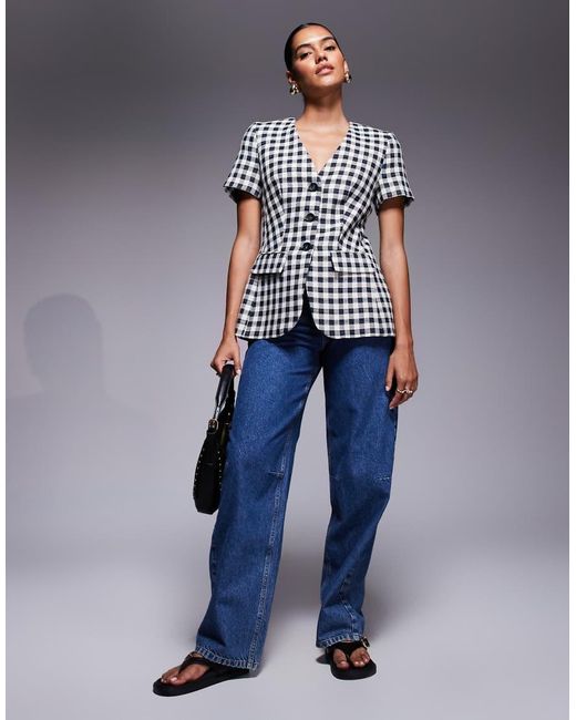 River Island Blue Gingham Short Sleeved Jacket