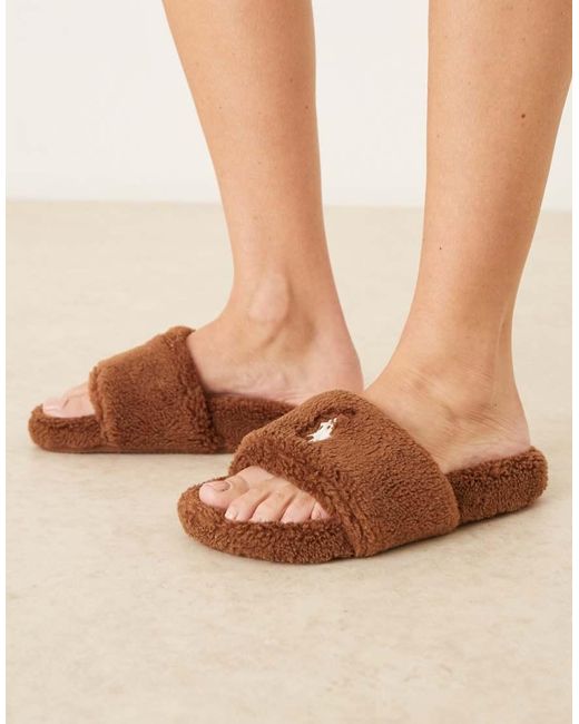 Polo Ralph Lauren Brown Elenore Polo Logo Flats Slipper