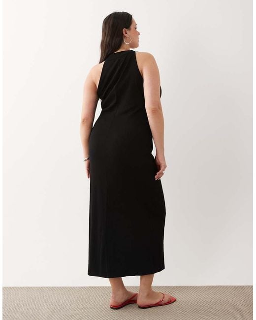 ASOS Black Asos Design Curve Scoop Front Racer Seam Detail Midi Dress