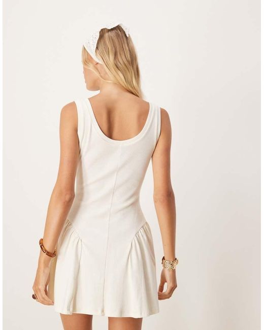ASOS Natural Ribbed Bodice Scoop With Dipped Waist Detail Mini Dress