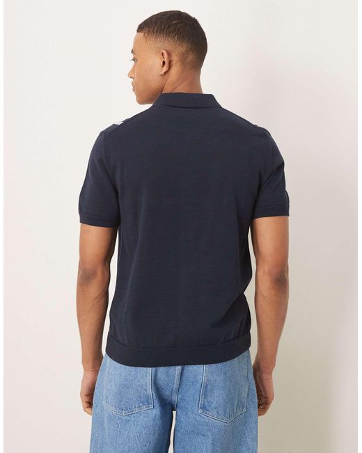 Gant Blue Logo Short Sleeve Colorblocked Button Through Cotton Knit Polo for men