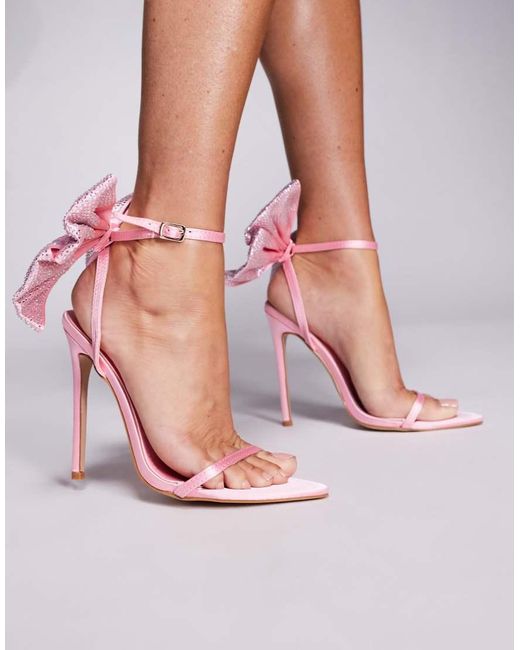 SIMMI Pink Abbah Satin Diamante Bow Heeled Sandals