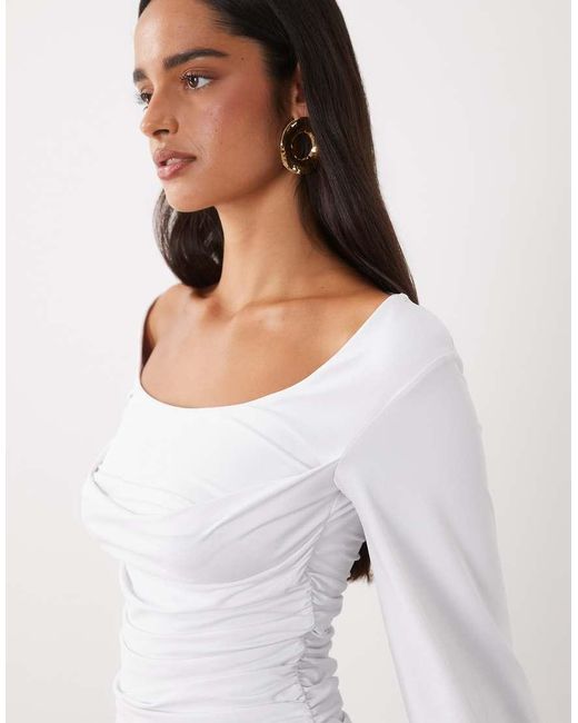 ASOS White Drape Detail Polyamide Long Sleeve Top