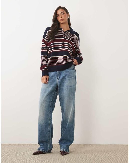 GOOD AMERICAN Blue Wool Oversized Button Down Rugby Sweater