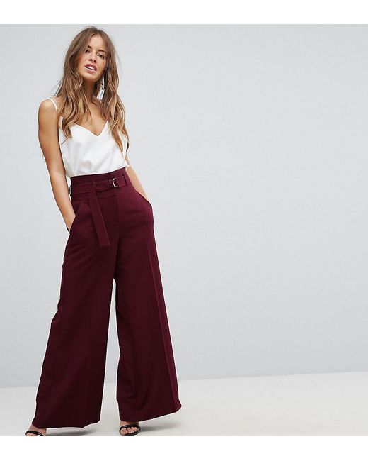 ASOS Tailored Wide Leg High Waist Pants With Belt And Buckle Detail