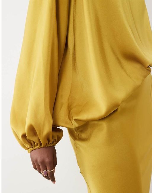 ASOS Yellow Asymmetric Bodice Maxi Dress With Blouson Sleeves