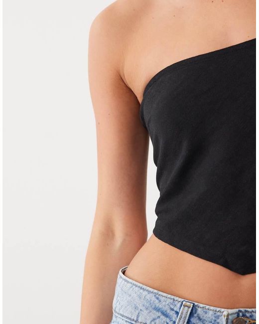 ASOS Black Linen Bandeau Scarf Top With Shirred Back