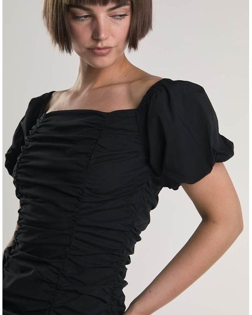 Glamorous Black Ruched Bardot Mini Dress