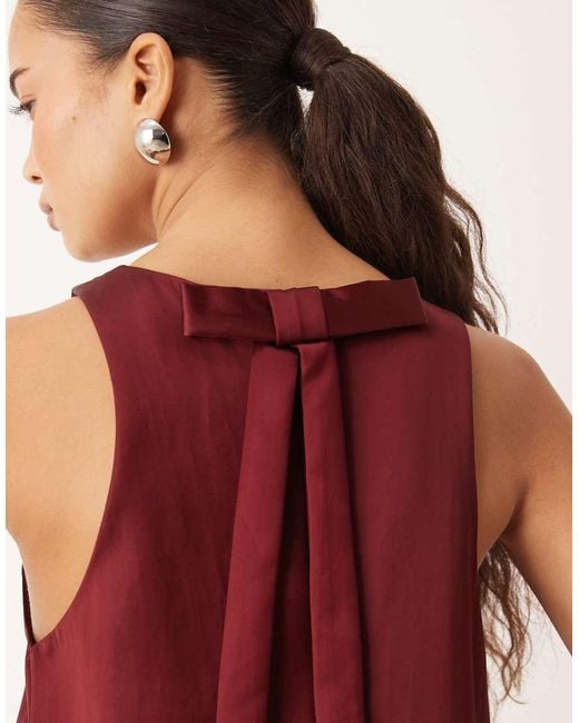Mango Red Satin Mini Shift Dress With Bow Back Detail