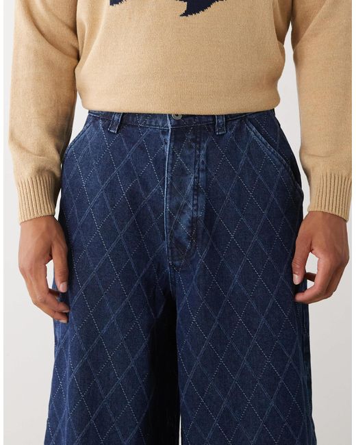 Collusion – x006 – jeans mit xl-ballon-schnitt, rautenmuster und dunkler waschung in Blue für Herren