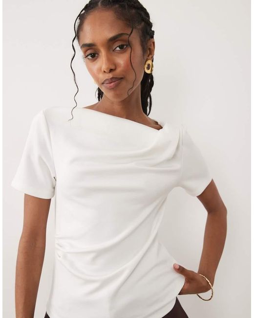 Threadbare White Short Sleeve Draped Jersey Top