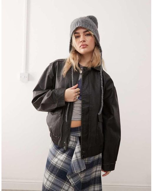Collusion Black Distressed Faux Leather Jacket