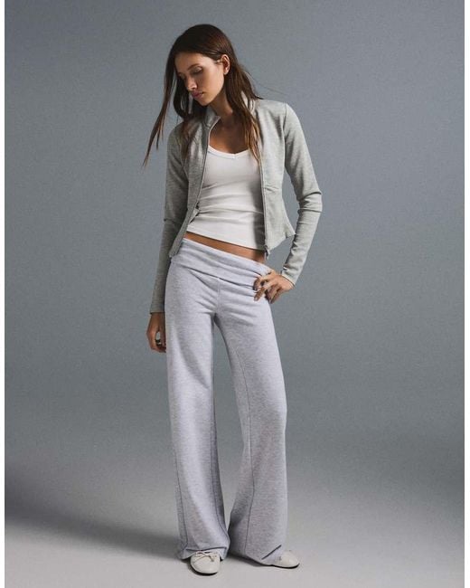 Bershka Gray Ribbed Zip Jacket